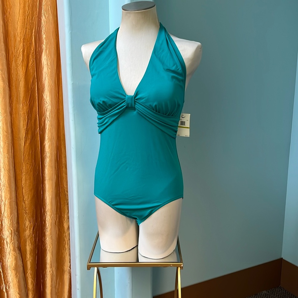 NWT Teal Jantzen Classics halter one piece swimsuit. Size 14